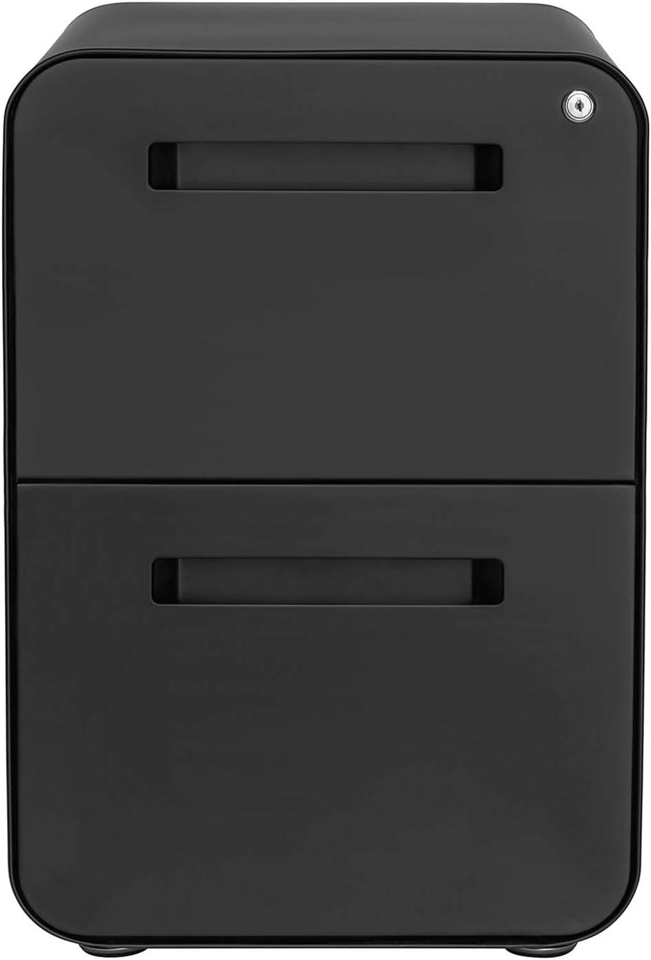 Modern Black and Wood 2-Drawer Mobile File Cabinet with Lock