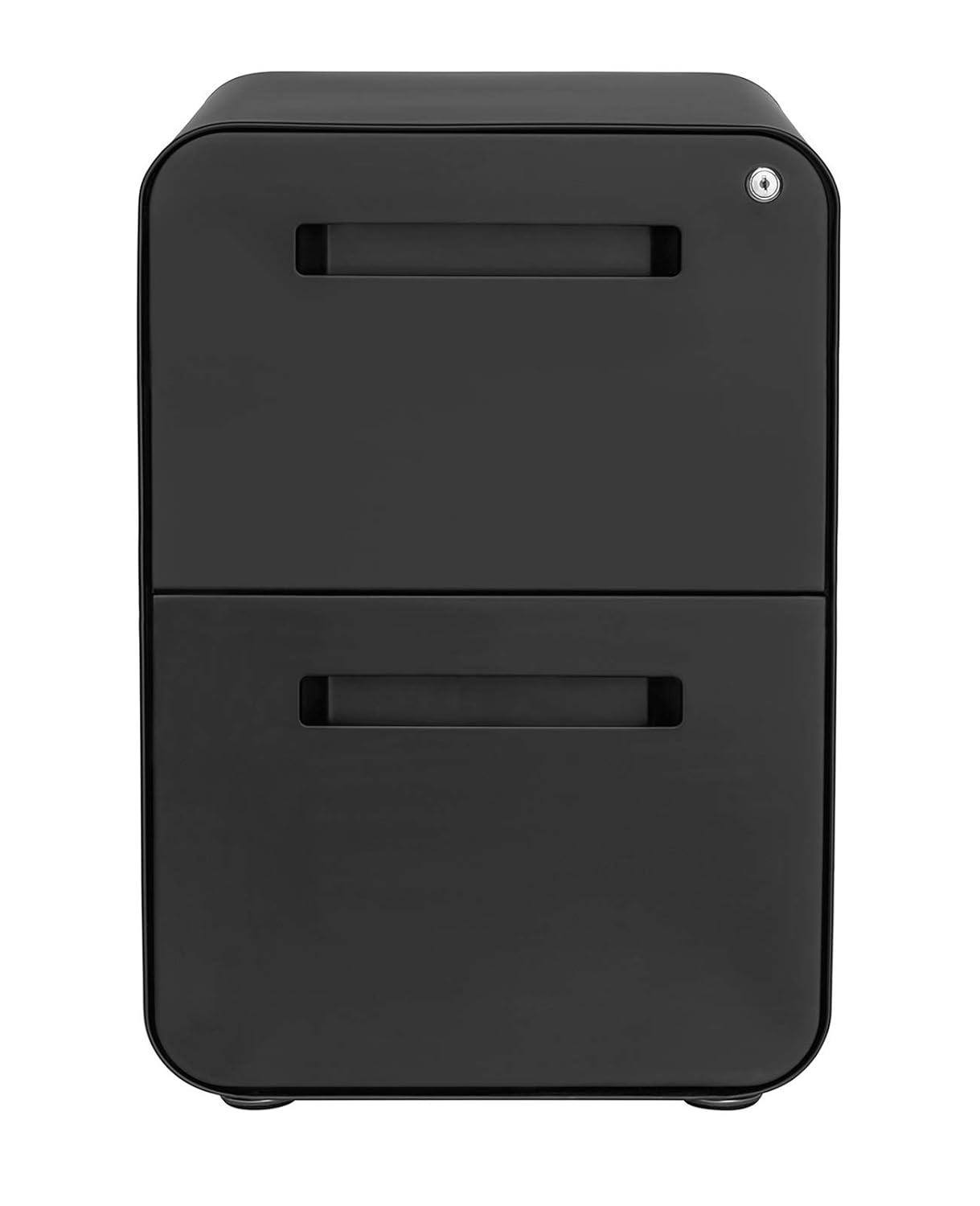 Laura Davidson Furniture Stockpile 2 Drawer Mobile File Cabinet with Lock - Under Desk Metal Filing Cabinet, Legal/Letter File Folders, Wheels and Stationary Feet, Pre-Assembled, Black/Wood