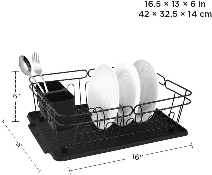 Trio Home Stainless Twist Design 3-Piece Dish Drying Drainer Rack, Removable Utensil Holder and Drainboard - Black/Black Twist
