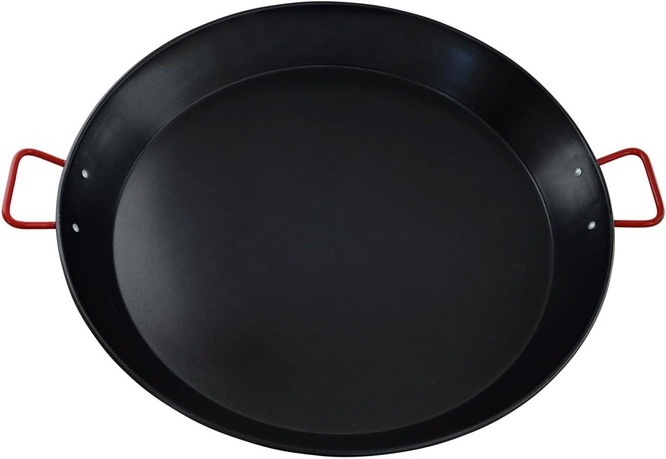 IMUSA 10" Coated Nonstick Paella Pan with Red Handles: Carbon Steel Cookware, Hand Wash, Gas & Electric Compatible