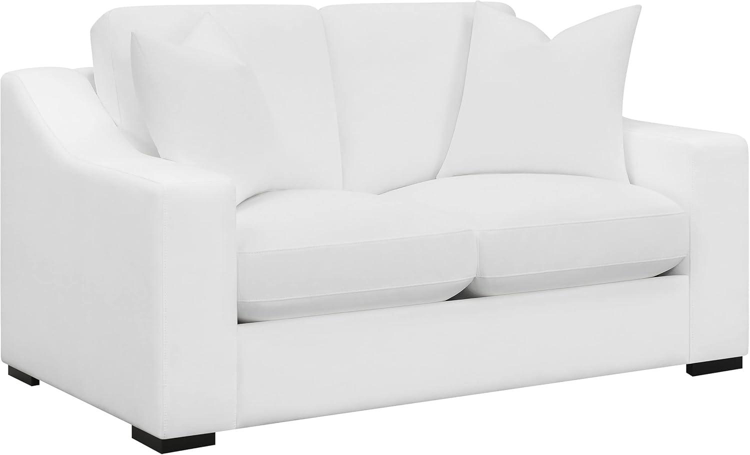 White Fabric Transitional Loveseat with Sloped Arms