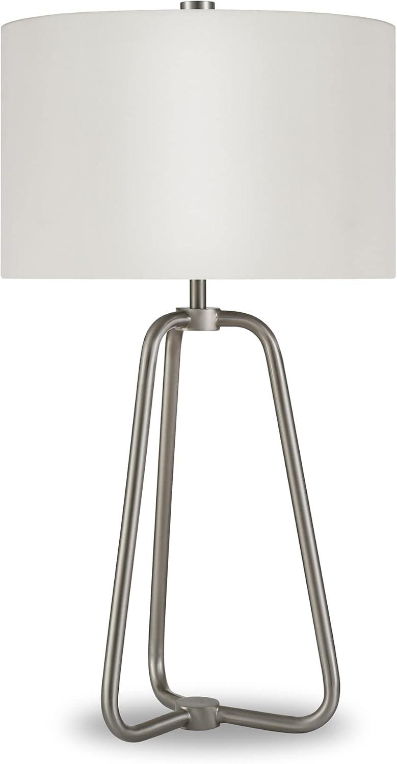 Sleek 25" Silver Metal Table Lamp with White Cotton Shade