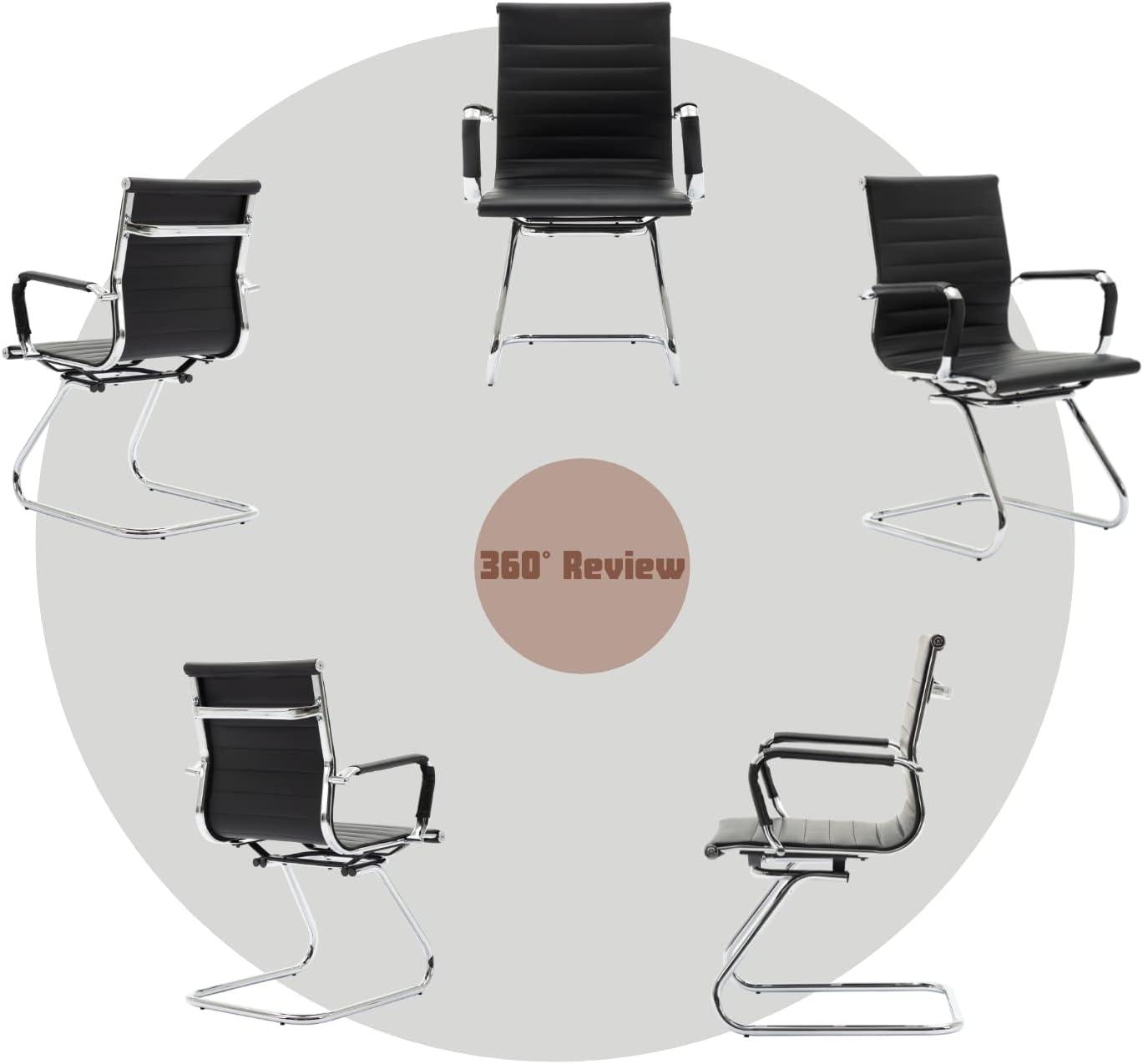 CIMOTA Waiting Room Chairs Leather Office Guest Chair Mid Back Reception Chairs with Sled Base for Meeting/Patient/Conference Room, Retro Black Set of 2