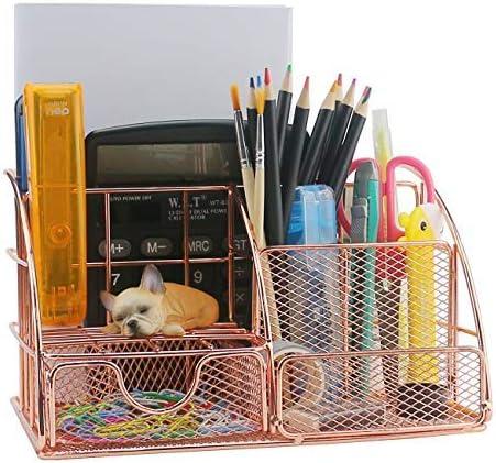 Rose Gold Mesh Desk Organizer with 6 Compartments and Drawer