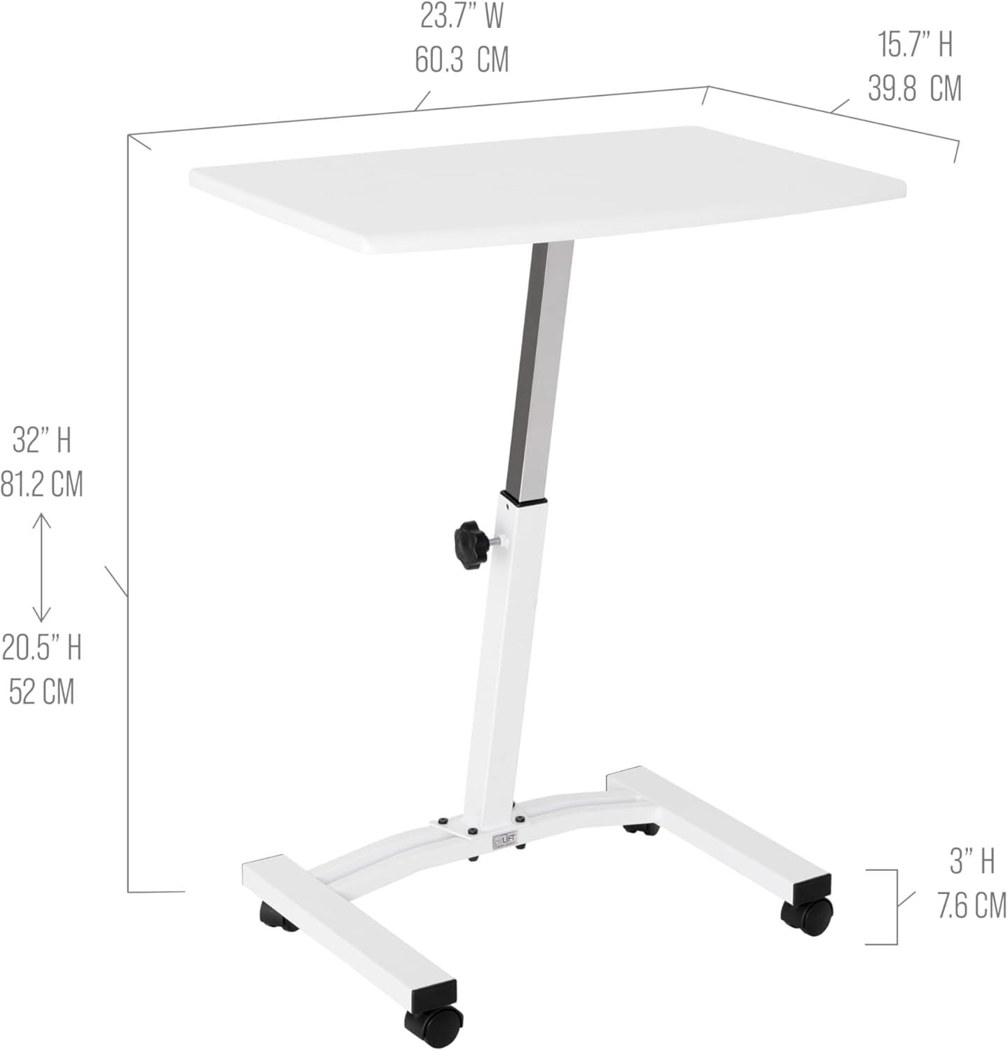 Seville Classics 23.75" Height Adjustable Mobile Laptop Desk, White