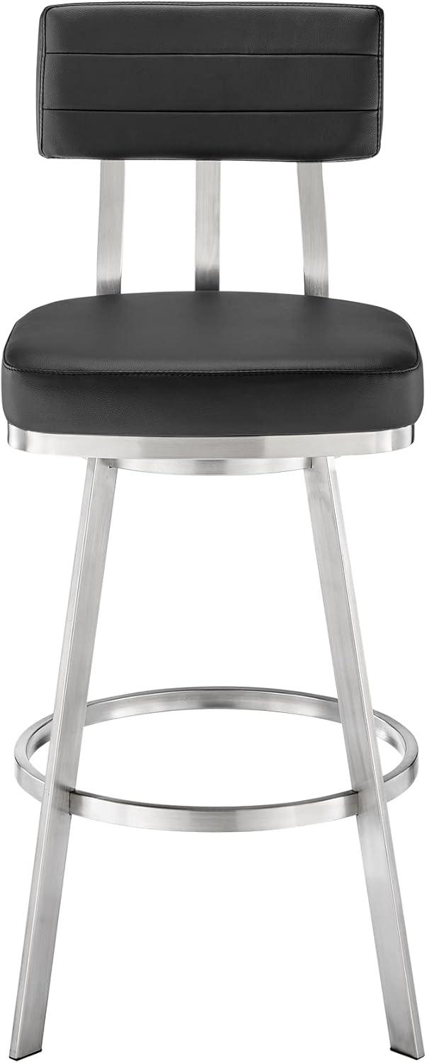 Armen Living Indoor Jinab Swivel Bar Stool in Brushed Stainless Steel with White Faux Leather