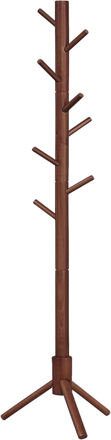 VASAGLE Coat Rack Solid Wood Free Standing Coat Rack Tree-Shaped Coat Rack with 8 Hooks for Clothes Hats Bags for Living Room Bedroom Dark Walnut