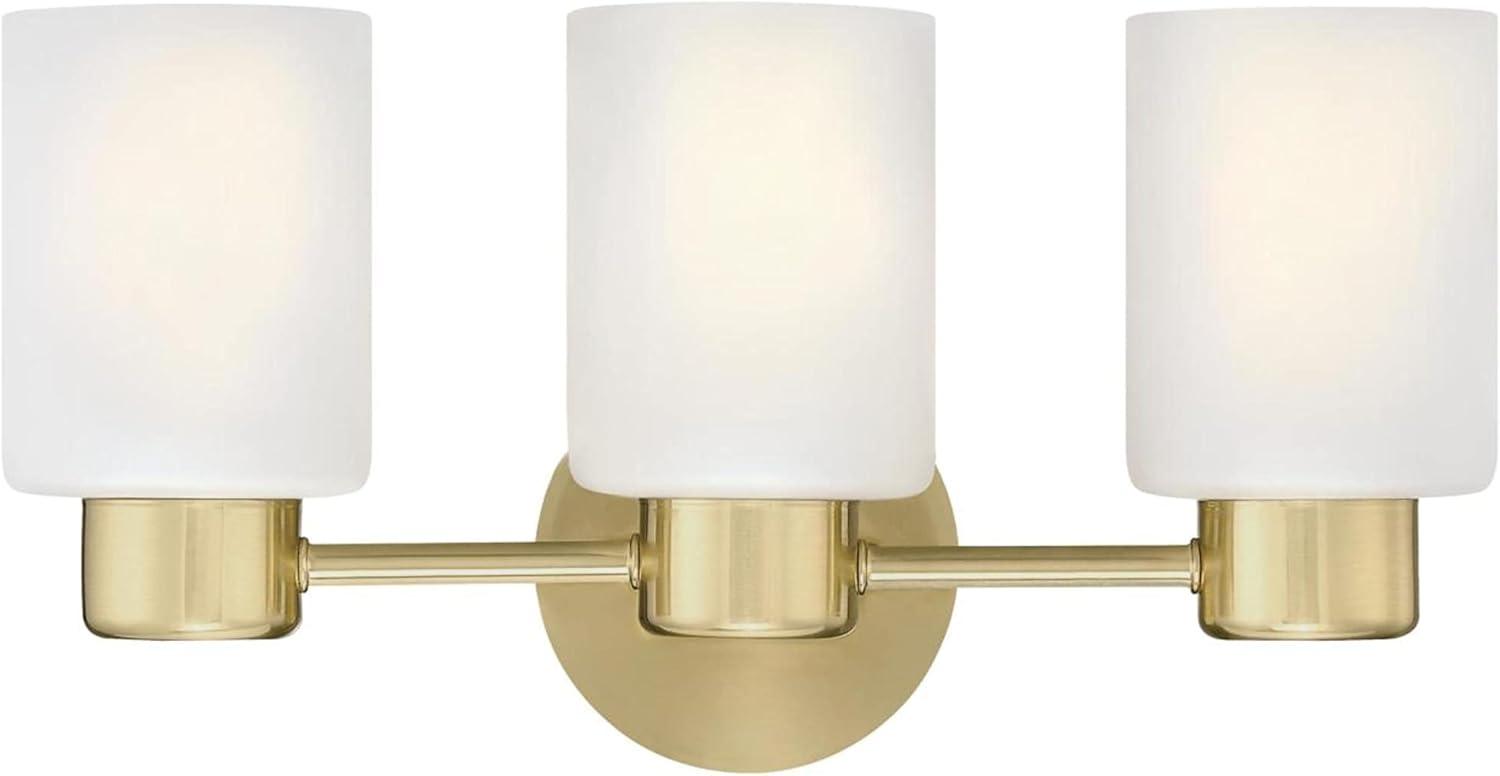 Champagne Brass Three-Light Vanity Fixture with Frosted Glass