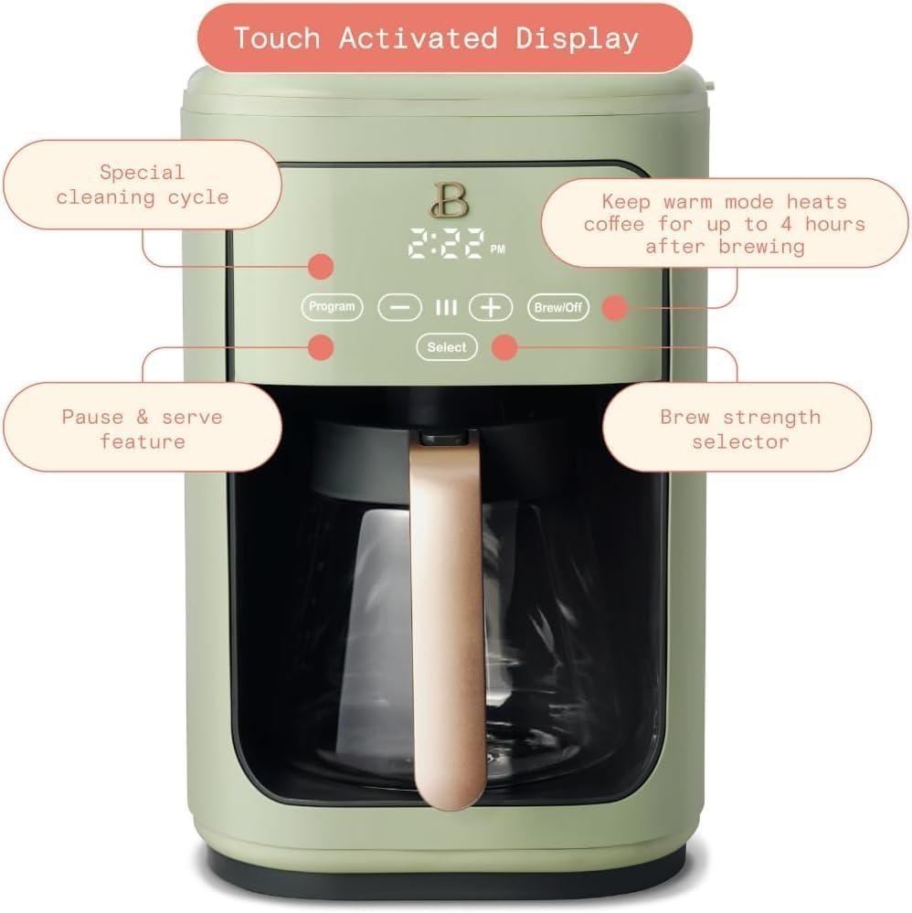 Beautiful 14-Cup Programmable Drip Coffee Maker with Touch-Activated Display, Sage Green by Drew Barrymore