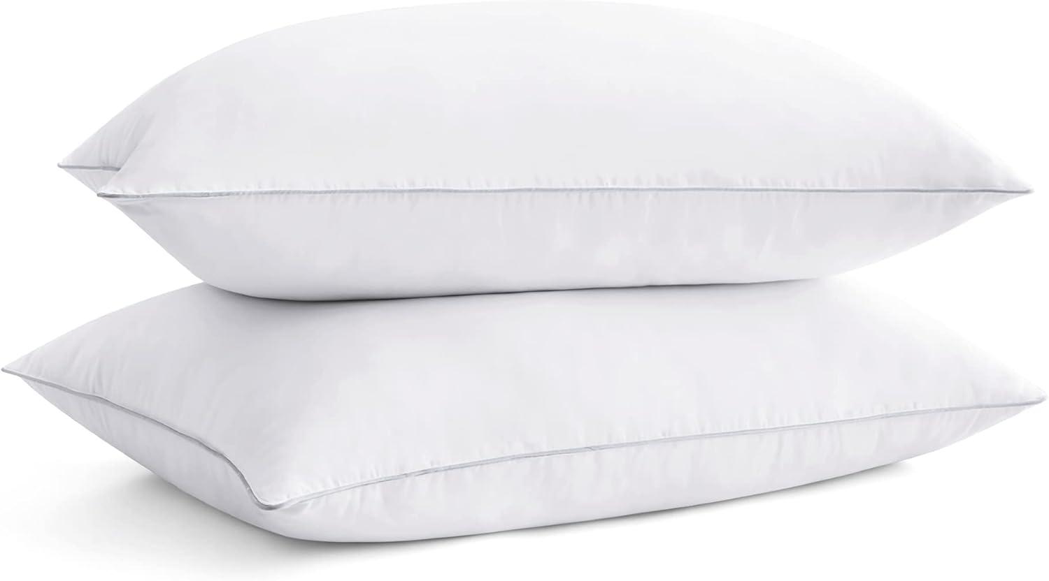 Standard White Goose Feather and Down Pillows with Cotton Cover, Set of 2