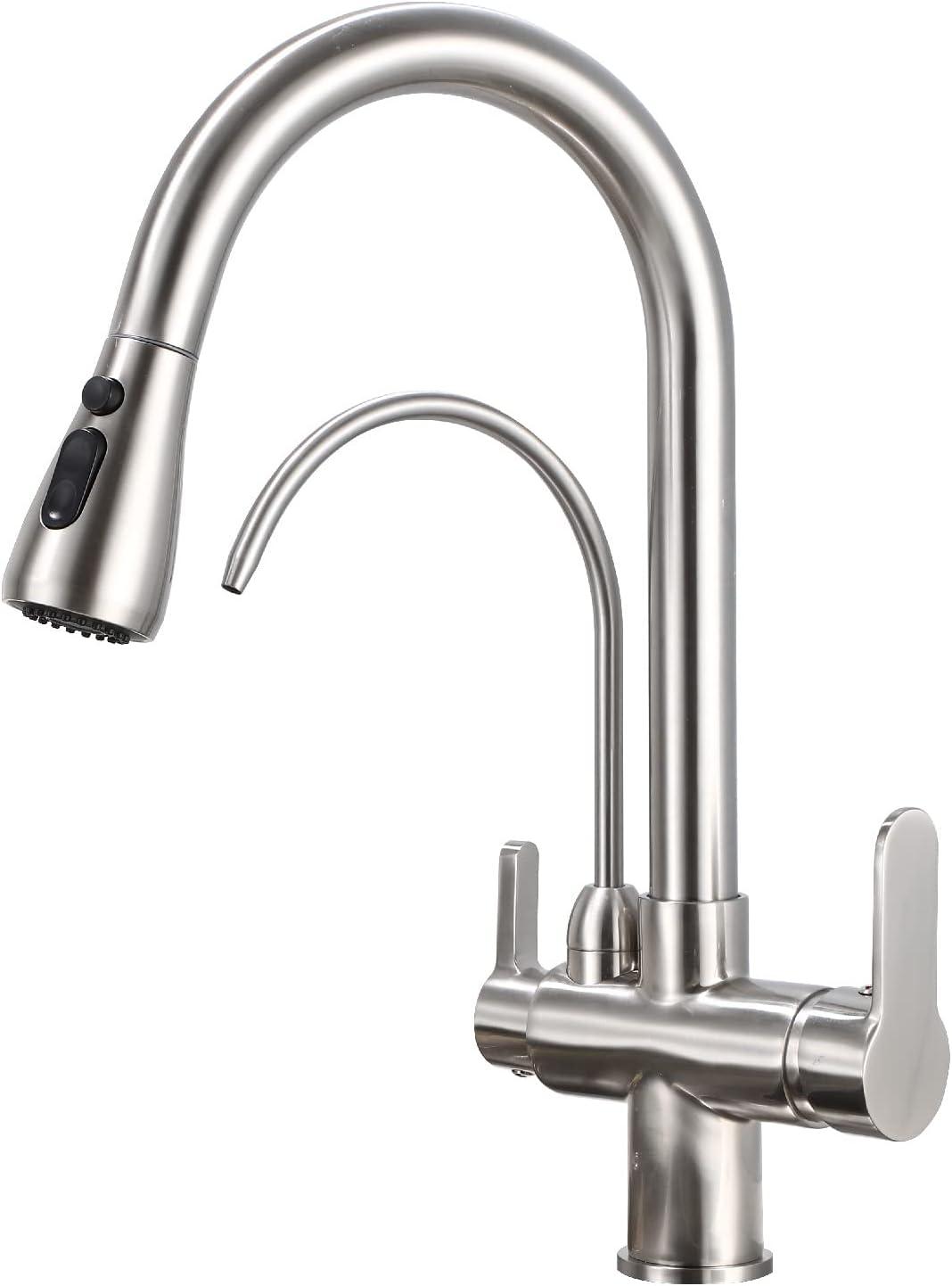 Brushed Nickel Dual Handle Kitchen Faucet with Pull-out Spray