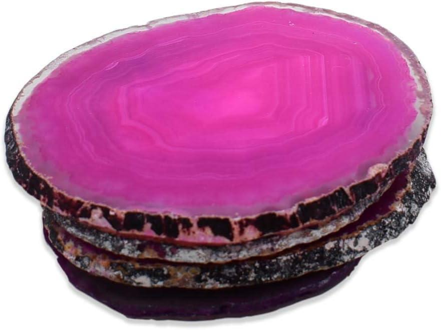 Pink Agate Round Stone Coasters Set of 4