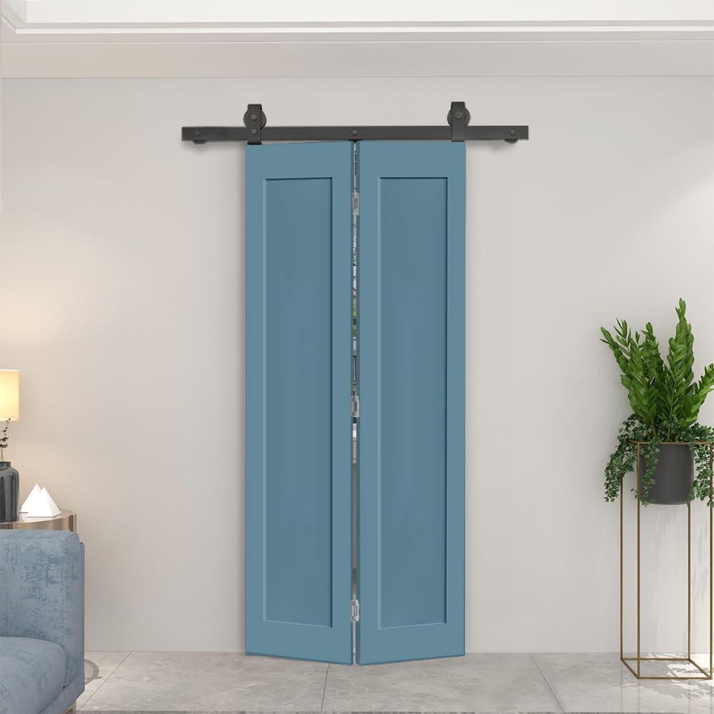 Calhome 1 Panel Shaker Composite Bi-Fold Door with Sliding Barn Door Hardware Kit