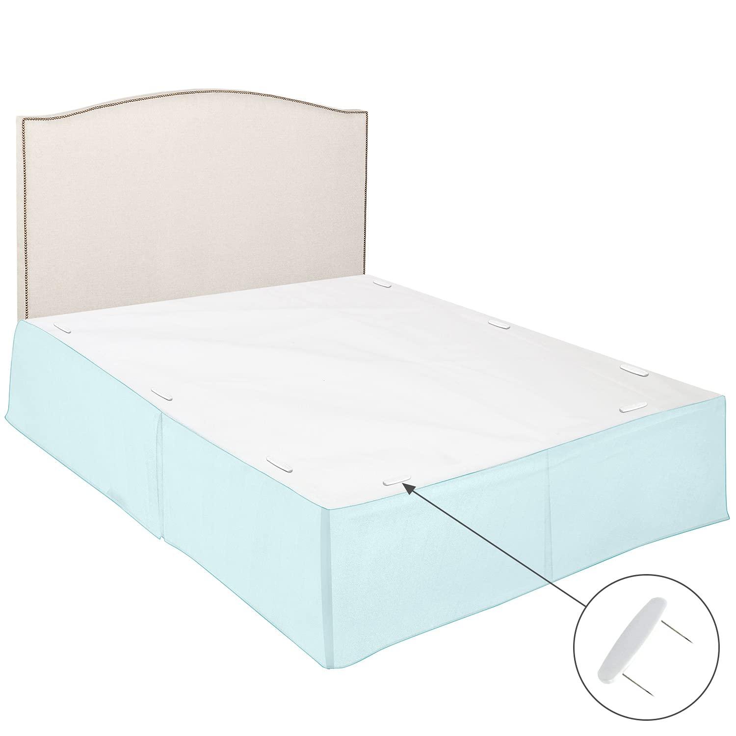 Clara Clark Pleated Bed Skirt - 14 inch Tailored Drop Luxury Double Brushed Microfiber Dust Ruffle - Includes 8 Pins, Full Size, Aqua Blue