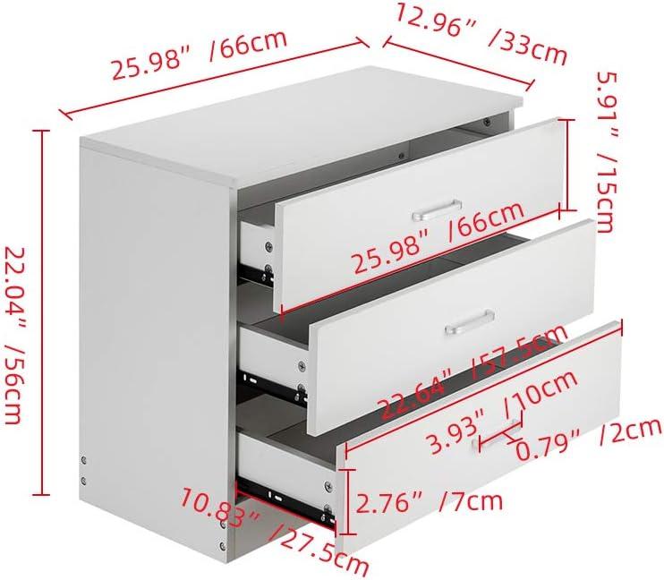 XIAOTAO 3-Drawer Dresser, Small Nightstand Modern Storage Chest of Drawer Wooden Side Table End Table for Bedroom, Living Room, Reception Room (White)