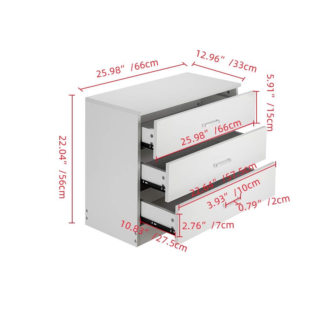 XIAOTAO 3-Drawer Dresser, Small Nightstand Modern Storage Chest of Drawer Wooden Side Table End Table for Bedroom, Living Room, Reception Room (White)