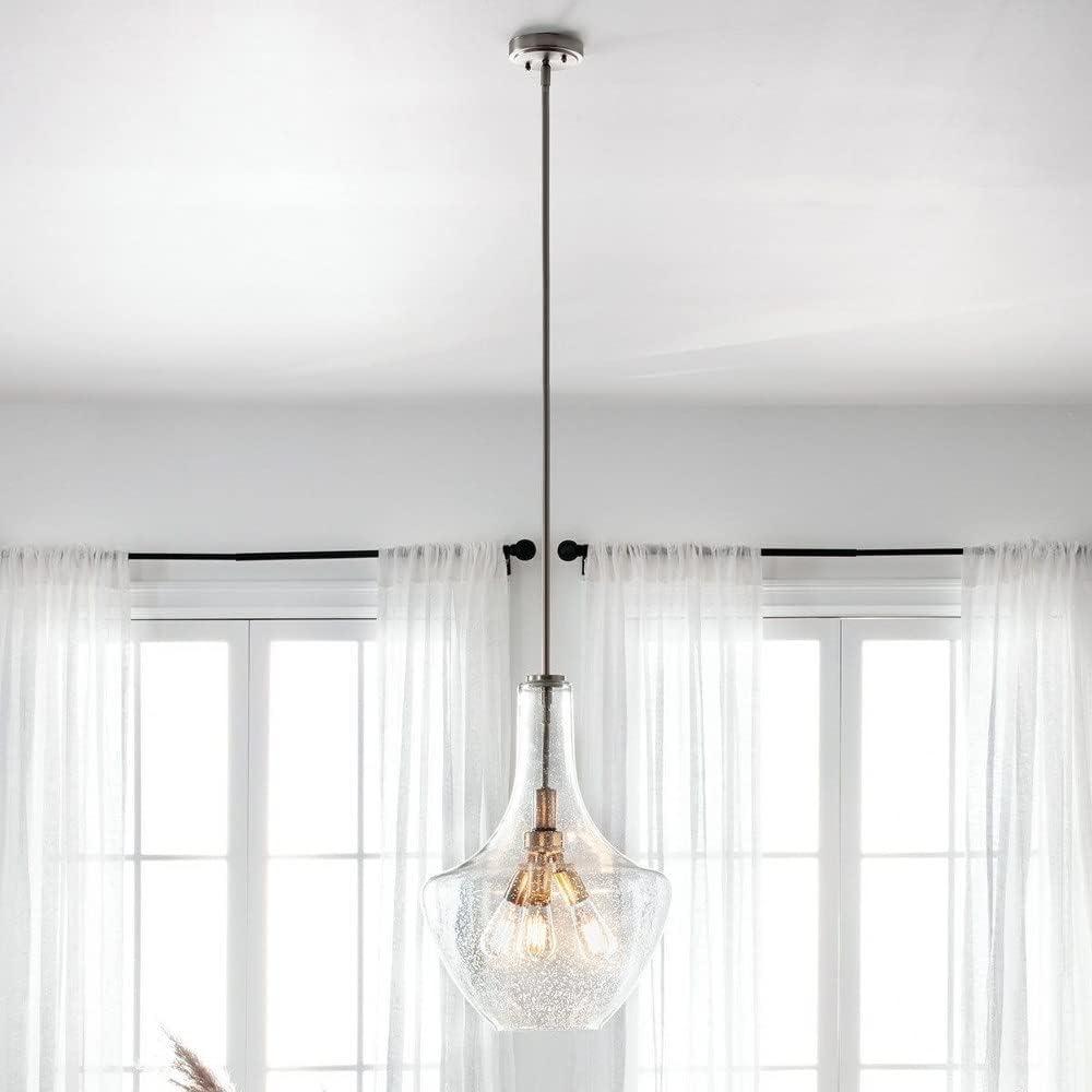 Everly 22.75" Clear Seeded Glass Bronze Pendant Light