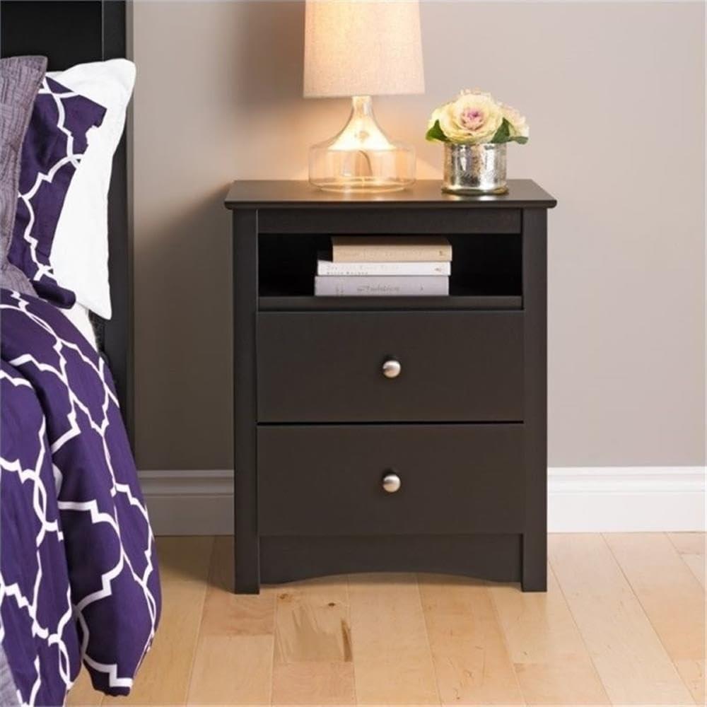 Prepac Tall 2 Drawer Nightstand with Open Shelf White: Laminated, Metal Glides, CARB Certified, 5 Year Warranty