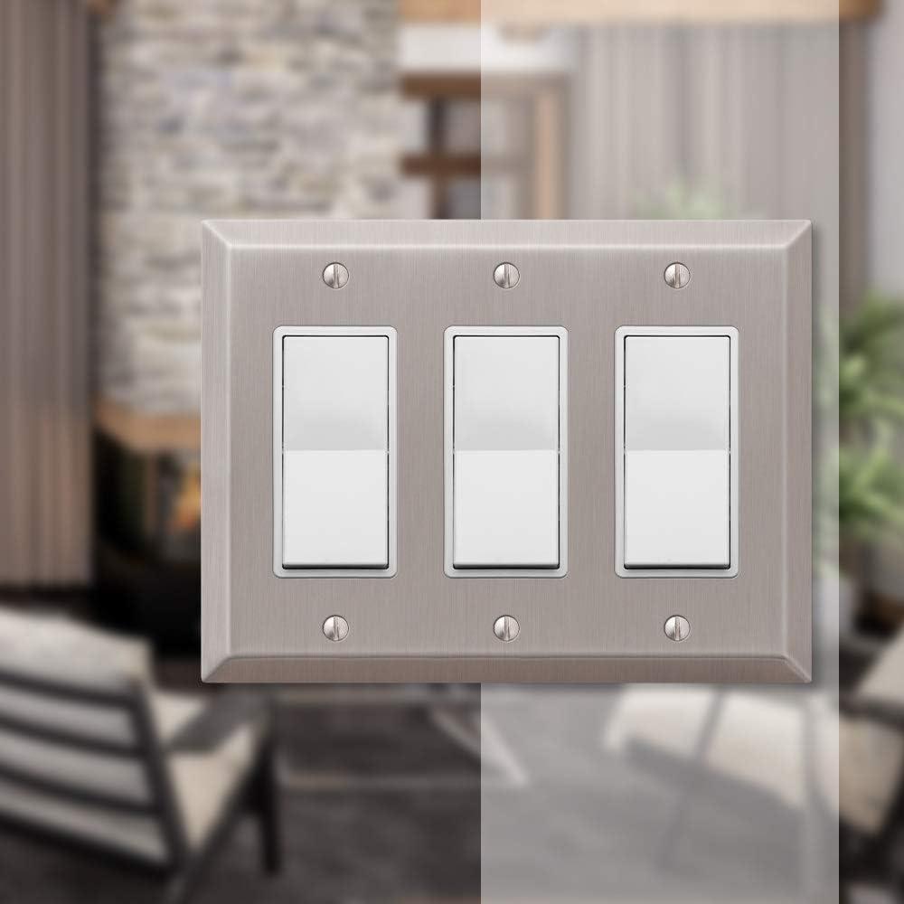 Amerelle 163RRRBN Century Wallplate, 3 Rocker, Steel, Brushed Nickel, 1-Pack