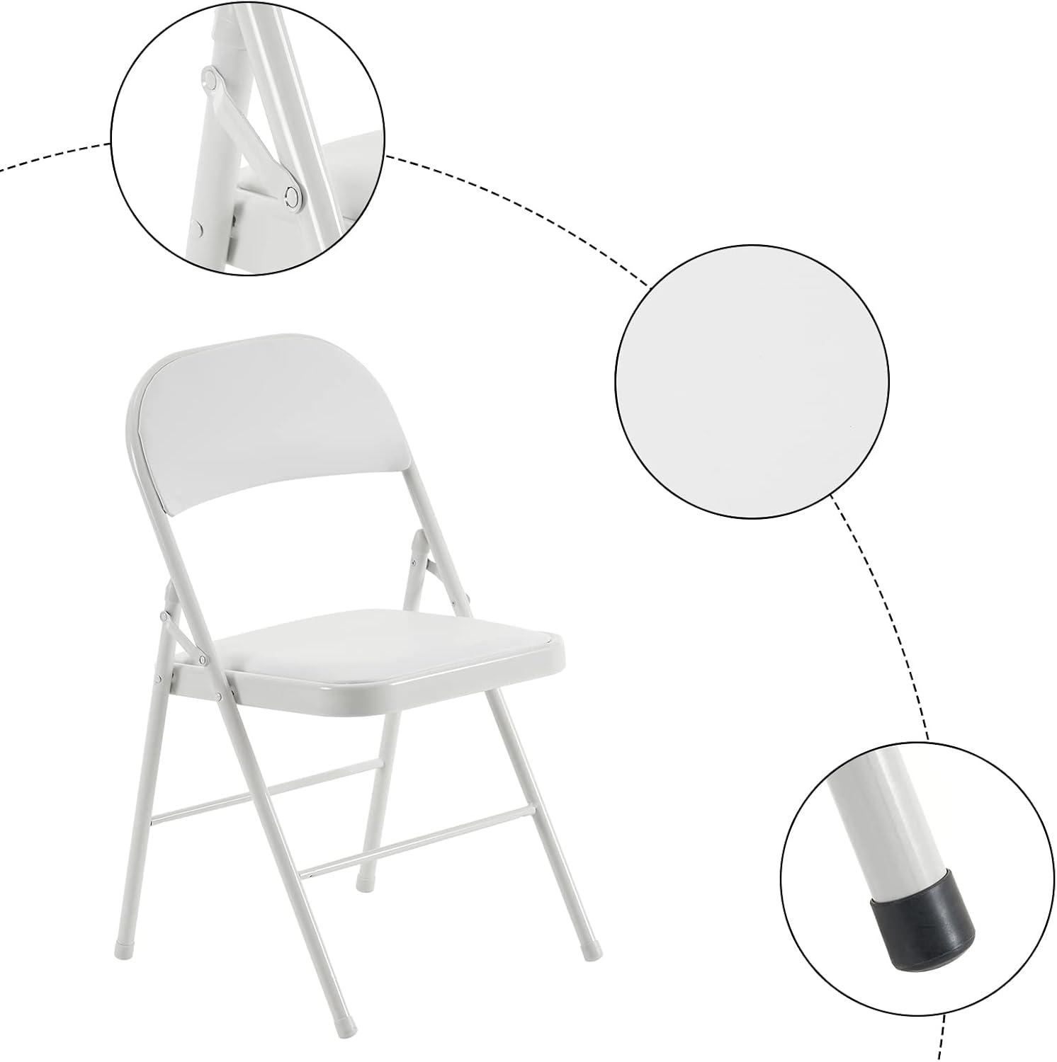 Folding Chairs with Padded Cushion and Back, 6pcs Potable Iron & PVC Durable Chairs for Indoor and Outdoor, School, Office and Garden Party, White