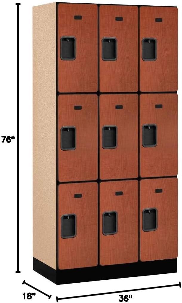 Cherry Three-Tier Lockable Wood Locker with Steel Handles