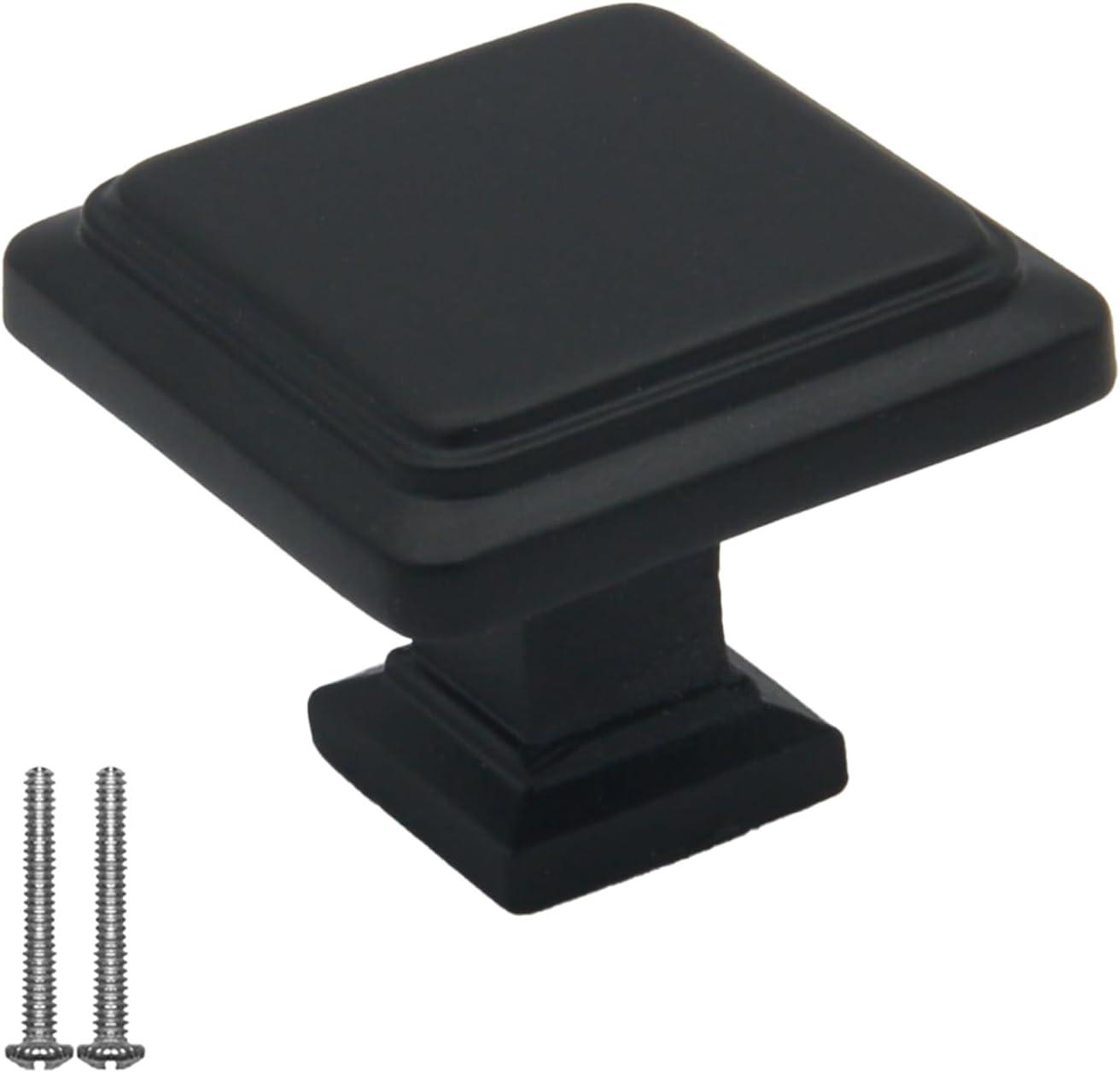 Single Hole Drawer Knobs - 10 Pack Black Cabinet Knobs - Square Dresser Knobs Dresser Handles Closet Door Knobs - Kitchen Cabinet Knobs - Cabinet Hardware