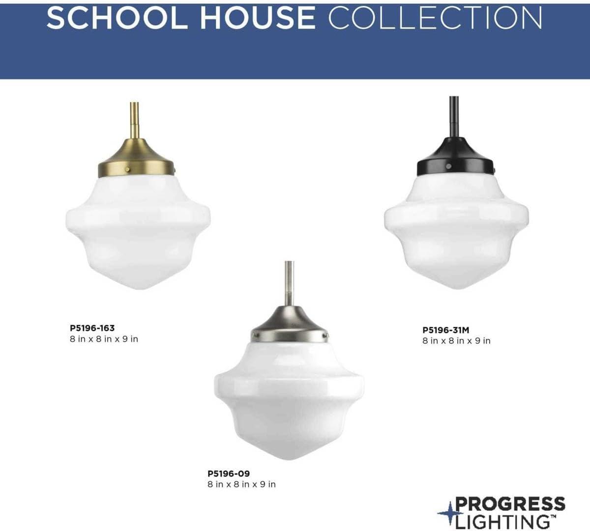 Progress Lighting School House 1-Light Mini-Pendant, Brushed Nickel, White Opal Glass