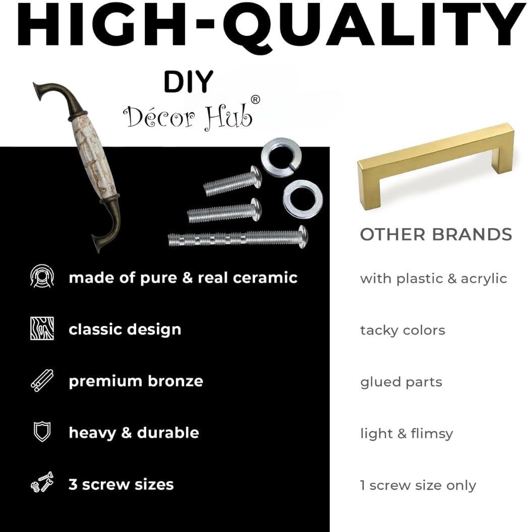 12 pcs Antique Brass Ceramic Pumpkin Cabinet Handles with Brown Marble Finish for Cabinets, Drawers, Dressers, Trays