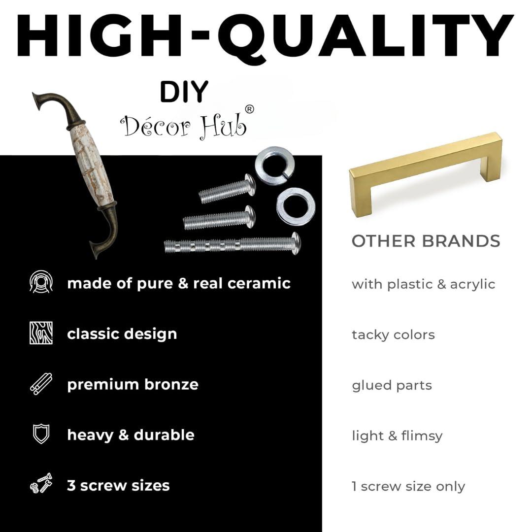 12 pcs Antique Brass Ceramic Pumpkin Cabinet Handles with Brown Marble Finish for Cabinets, Drawers, Dressers, Trays