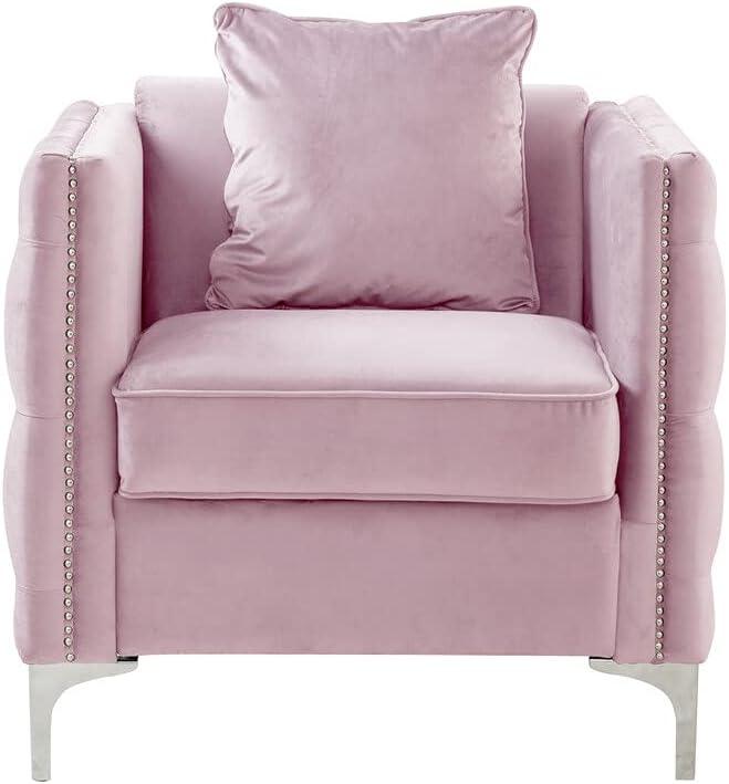 GeeHome Bayberry 34" Pink Velvet Chair with 1 Pillow