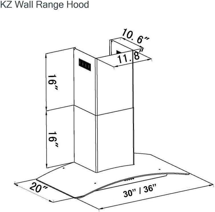 ZLINE 36 in. Convertible Vent Wall Mount Range Hood in Stainless Steel & Glass (KZ-36)