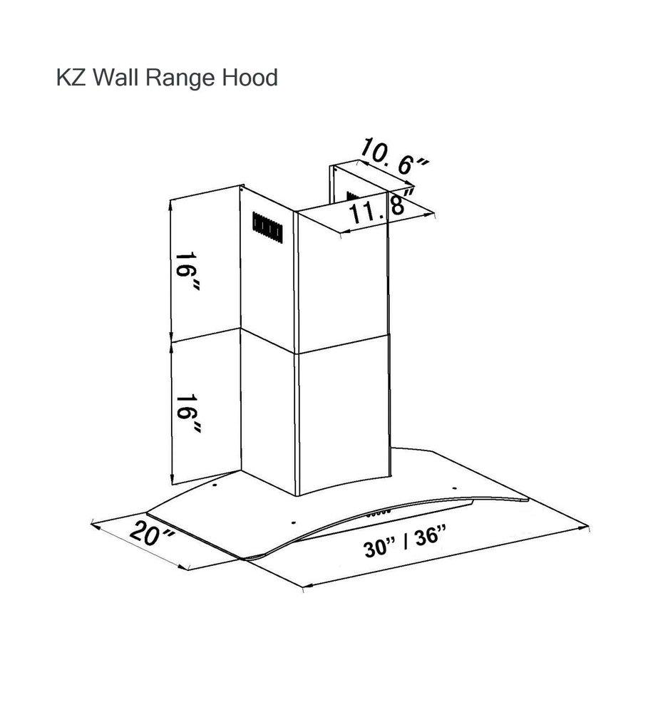 ZLINE 36 in. Convertible Vent Wall Mount Range Hood in Stainless Steel & Glass (KZ-36)