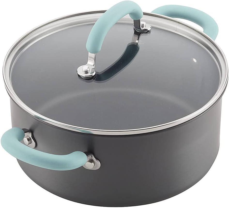 Rachael Ray Create Delicious 11pc Hard Anodized Nonstick Cookware Set Light Blue Handles
