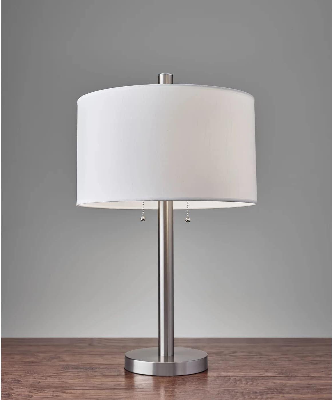 White Silk Drum Shade Satin Steel Table Lamp