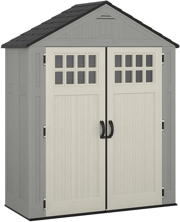 Suncast Everett Outside Storage Equipment Shed with Double Door Entry, Gray