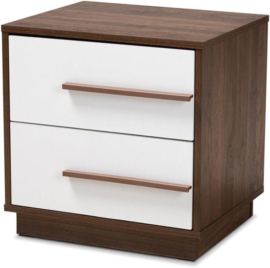 Baxton Studio Mette Walnut Finished Wood Nightstand White: Contemporary Bedside Table with Drawer, Meets ASTM Standards