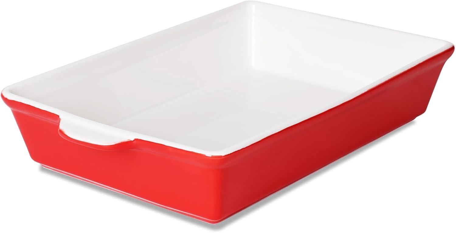 Ceramic Baking Dish, Casserole Dish for Oven, Lasagna Pan Deep, 9x13 Baking Pan with Handles, Porcelain Bakeware for Lasagna, Baking, Cooking, Kitchen, Daily Use, Wedding Gift (Red)