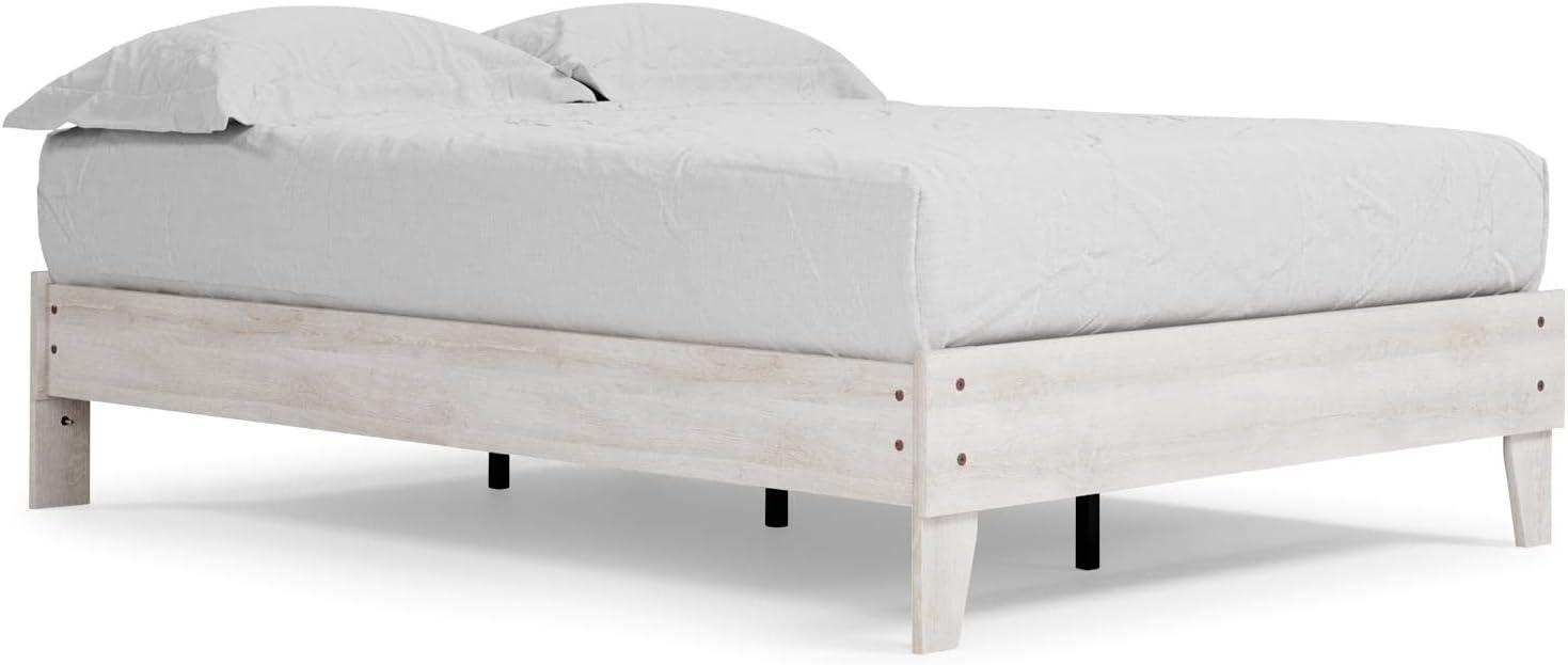 Queen Shawburn Platform Bed White/Dark Charcoal Gray - Signature Design by Ashley: Vintage Casual Style, No Box Spring Required