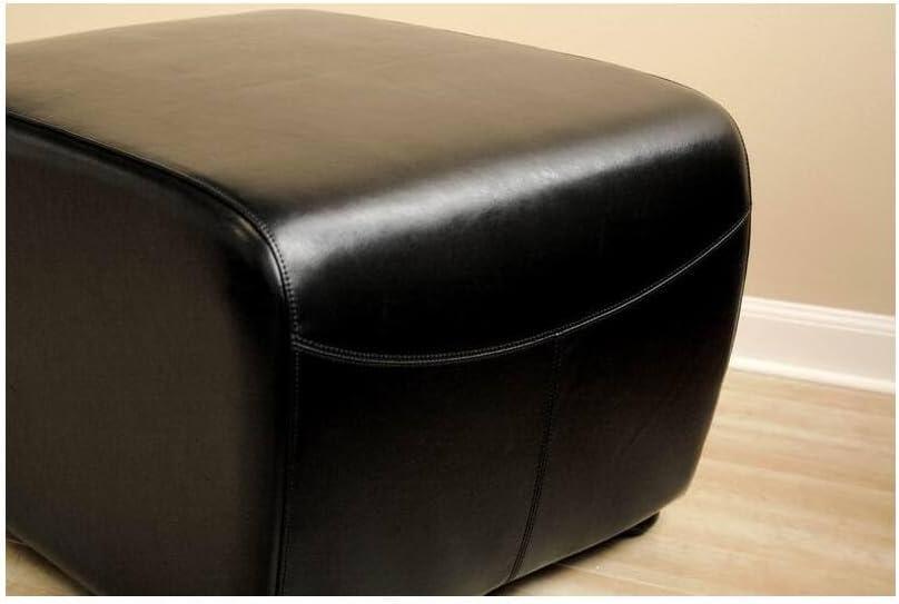 Full Leather Ottoman with Rounded Sides - Baxton Studio