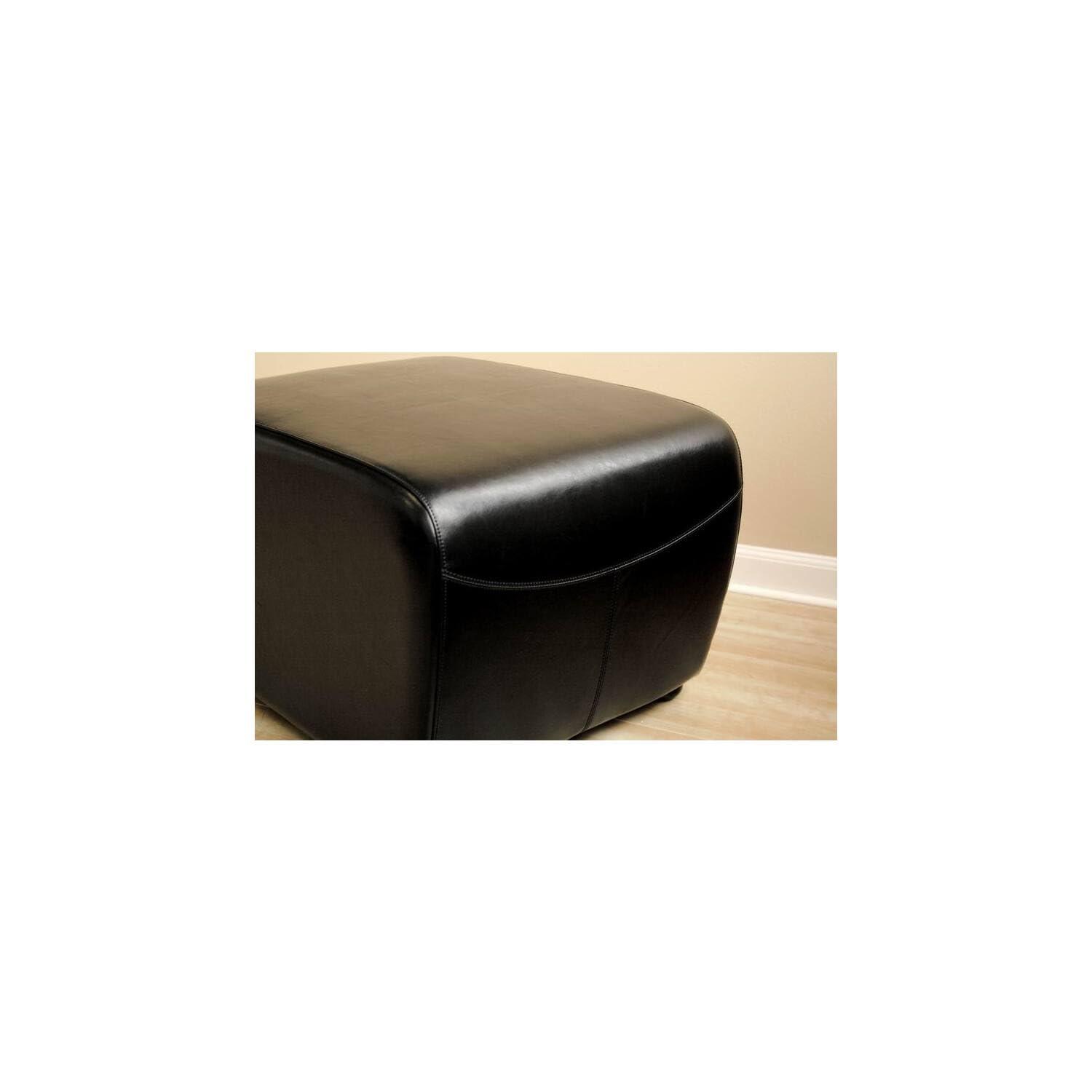 Full Leather Ottoman with Rounded Sides Black - Baxton Studio: Espresso Bycast, Non-Marking Feet, Comfort Padding