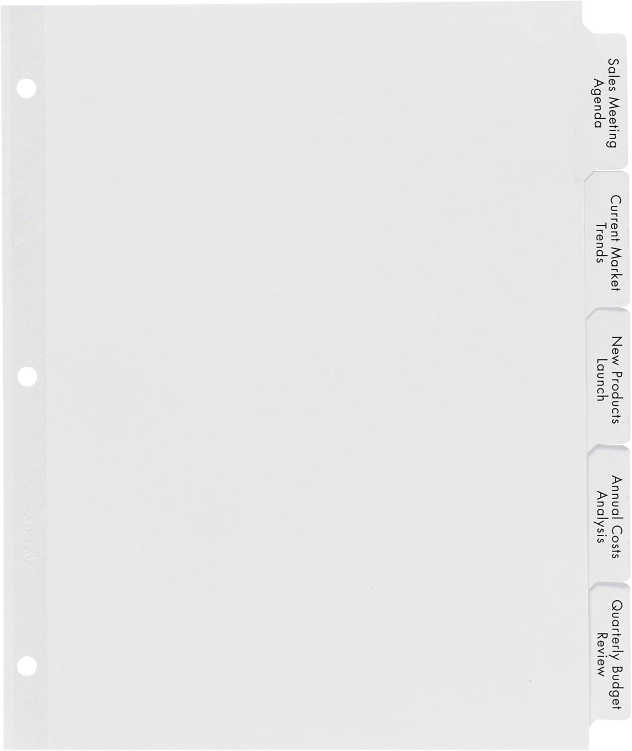 Avery Print & Apply Clear Label Dividers w/White Tabs 5-Tab Letter 5 Sets 11492