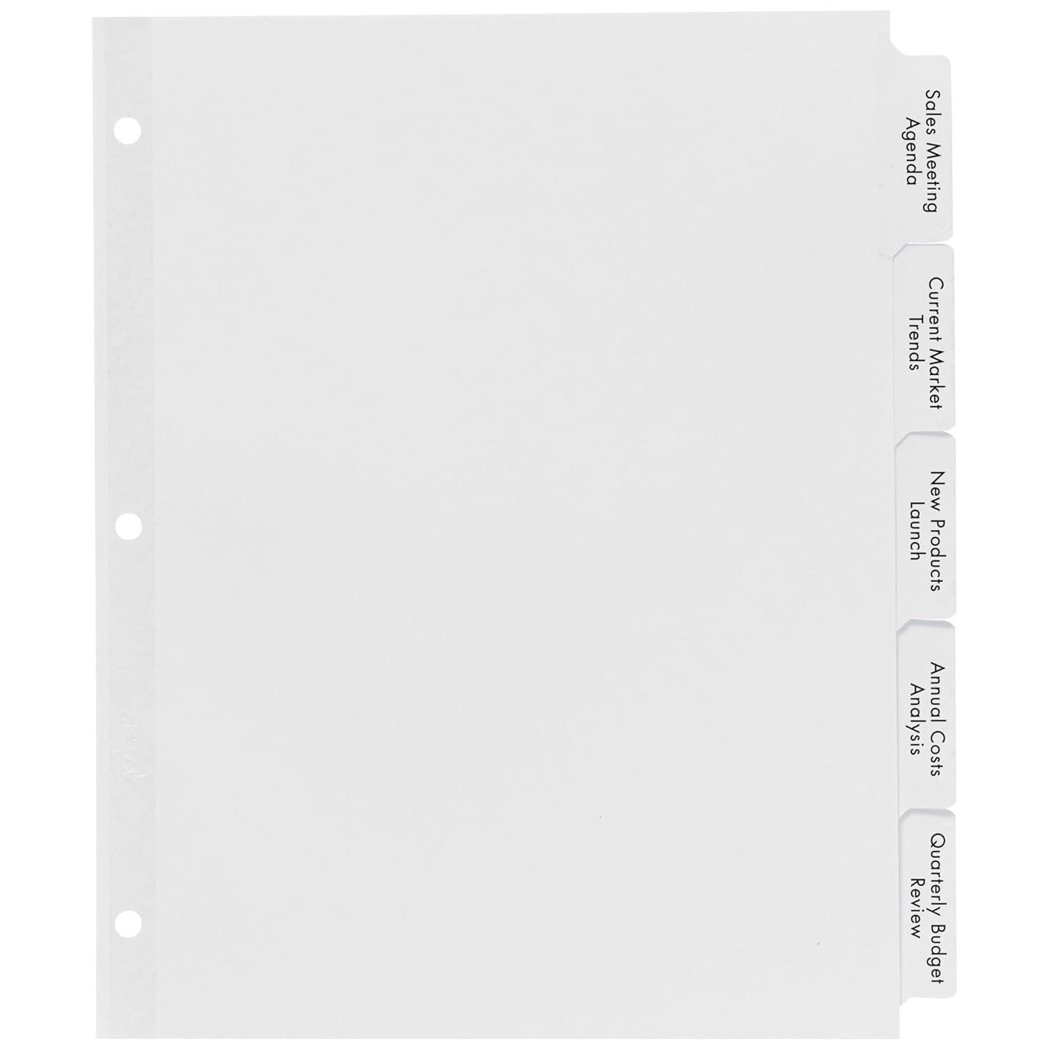 Avery Print & Apply Clear Label Dividers w/White Tabs 5-Tab Letter 5 Sets 11492