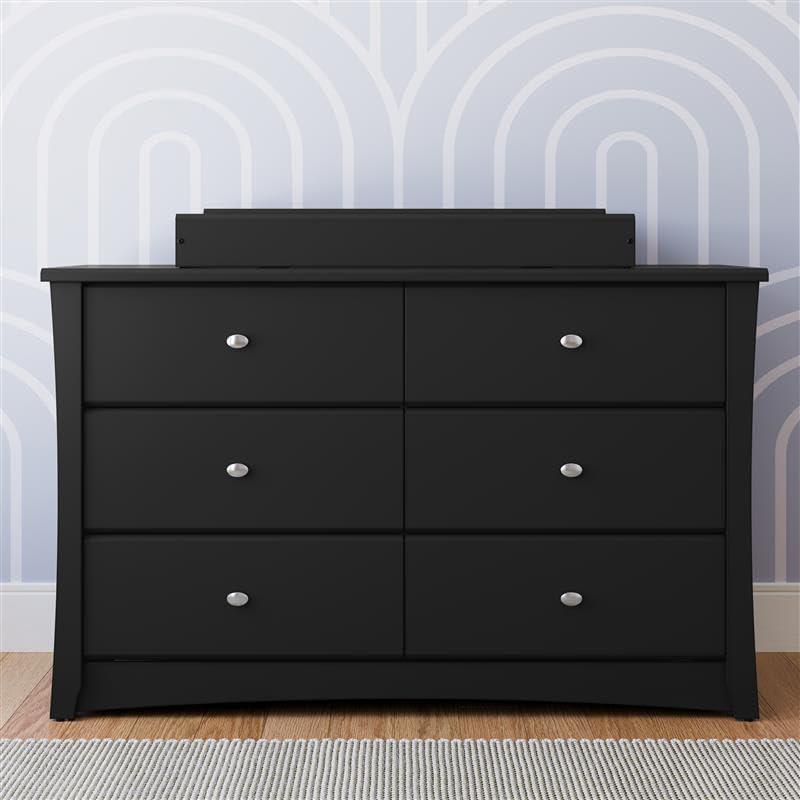 Storkcraft Crescent 6 Drawer Nursery Double Dresser, Black