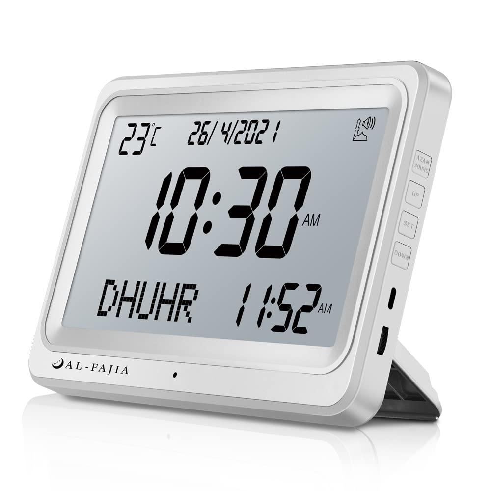 Qsnmieo Azan Clock for USA-Automatic Worldwide Digital 8 Azan Prayer Sounds Islamic Wall and Desk Clock (White)