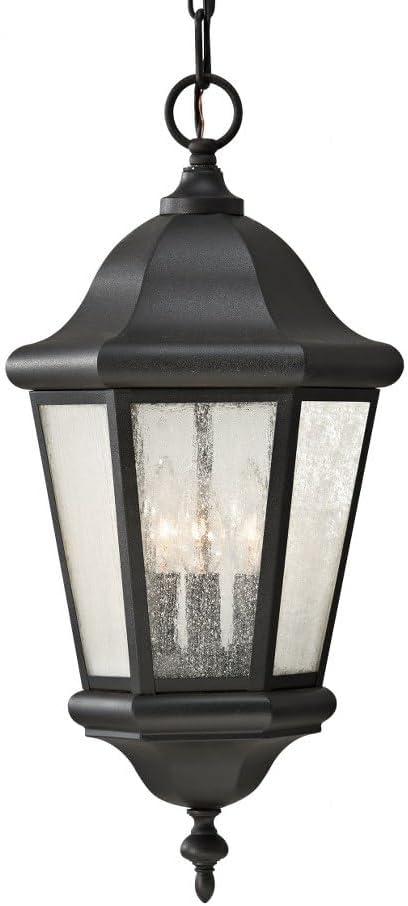 Martinsville Black 3-Light Outdoor Pendant Lantern with Clear Seeded Glass