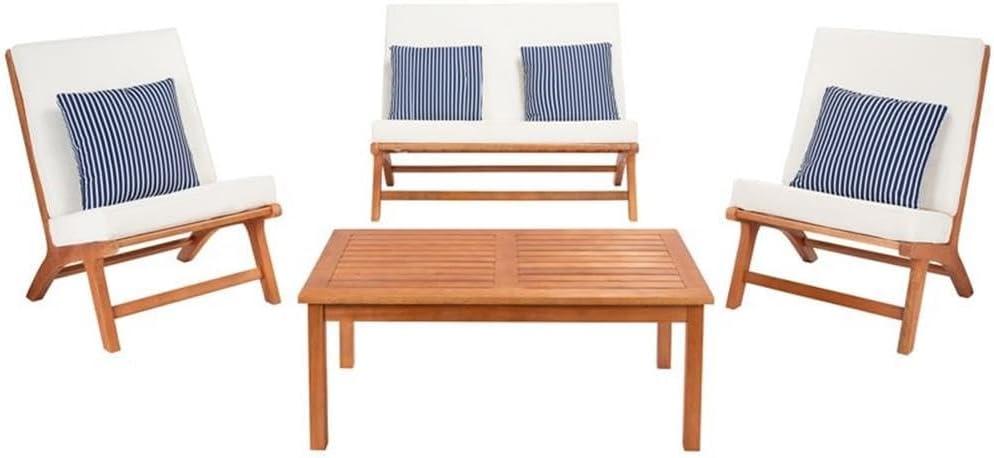Chaston 4 Piece Living Set - Indoor/Outdoor - PAT7044 - Natural/Beige + Thin Stripe Pillow - Safavieh