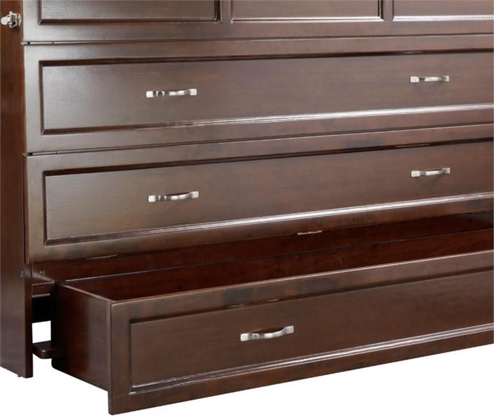 Queen Deerfield Murphy Bed Chest with Charging Station Walnut - AFI: Space-Saving Design, No Box Spring Needed