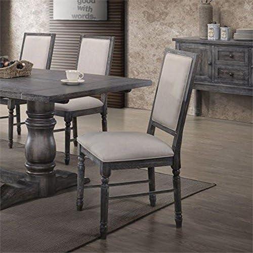 Acme Linen Dining Side Chair with Turned Legs Set of 2 Gray- Saltoro Sherpi Indoor Dining Chairs