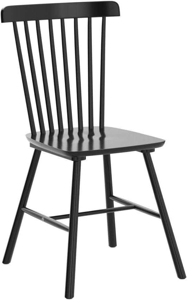 Black Solid Wood Windsor Spindle Back Dining Chairs, Set of 4