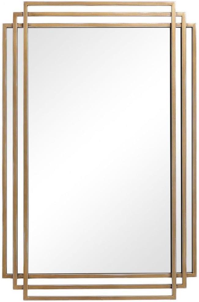 Uttermost Rectangular Vanity Decorative Wall Mirror Modern Distressed Brushed Gold Solid Iron Frame 23 3/4" Wide for Bathroom